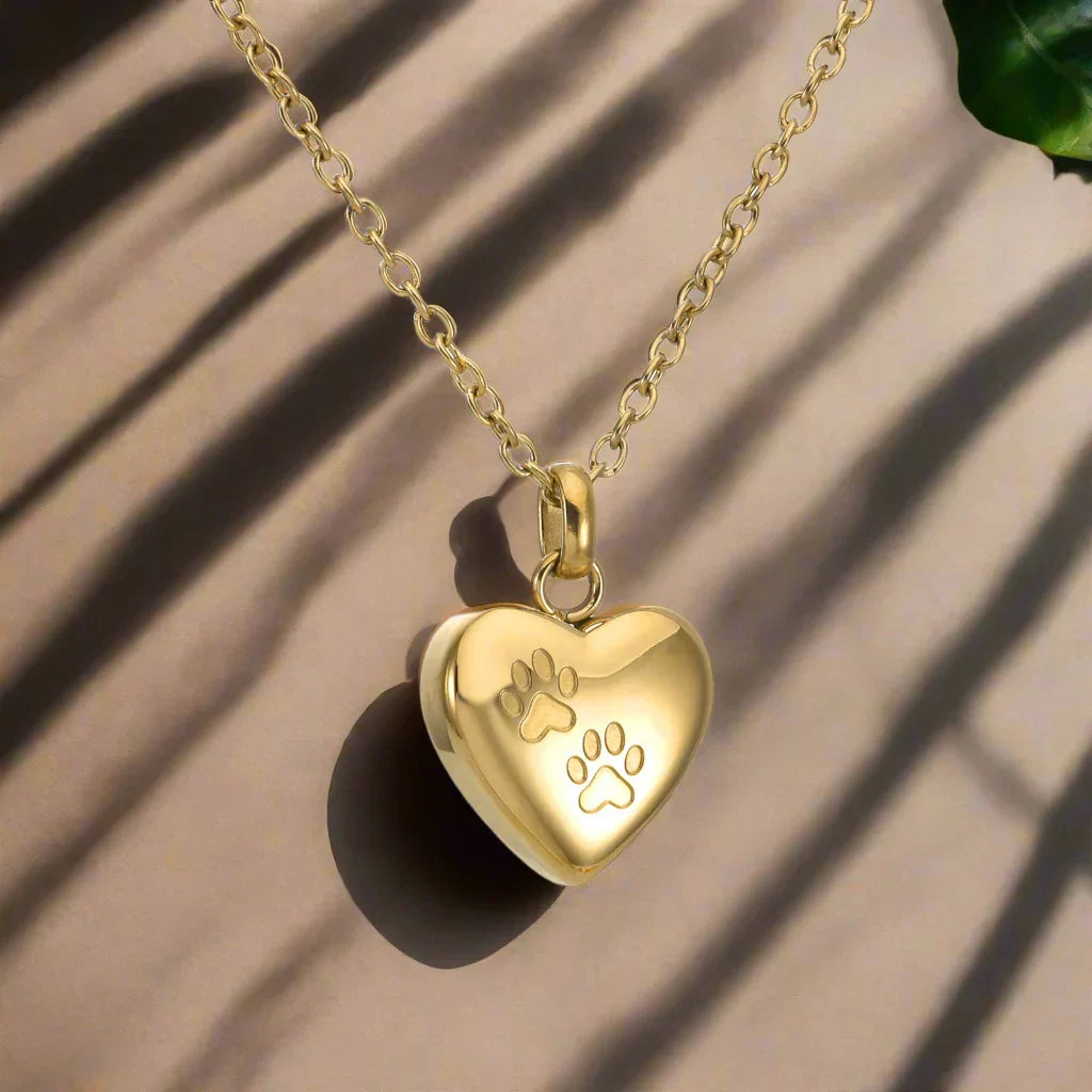 Pet Memorial Urn Necklace – Heart-Shaped Pendant with Paw Engraving | Last Day 80% Off!
