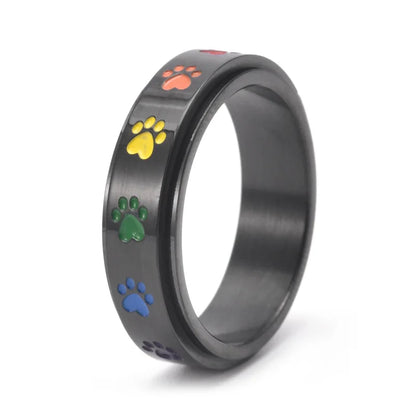 Spinning Stress-Relief Paw Ring – Stainless Steel with Rainbow Paws | Last Day 80% Off!