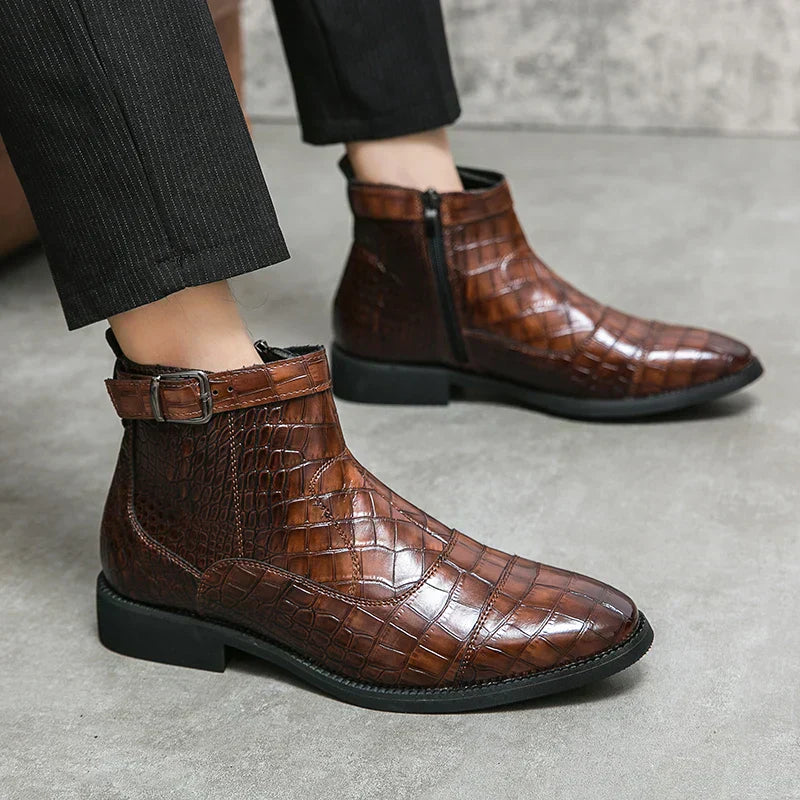 Dylan™ Synthetic Leather Ankle Boots — Modern Buckle Style & Flexible Comfort
