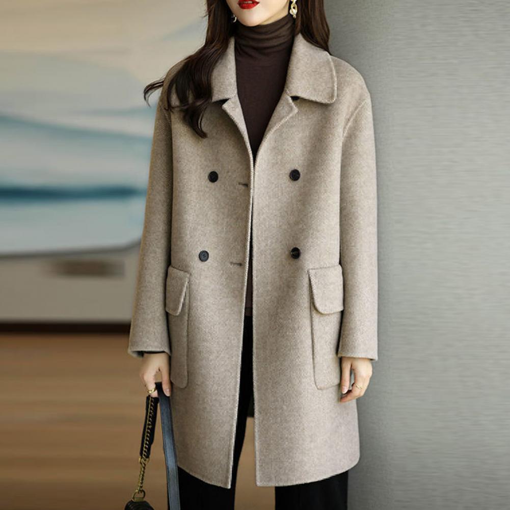 Women's Mid-Length Wool Coat – Double-Breasted, Winter Last Day 80% Off!