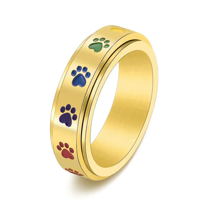 Spinning Stress-Relief Paw Ring – Stainless Steel with Rainbow Paws | Last Day 80% Off!