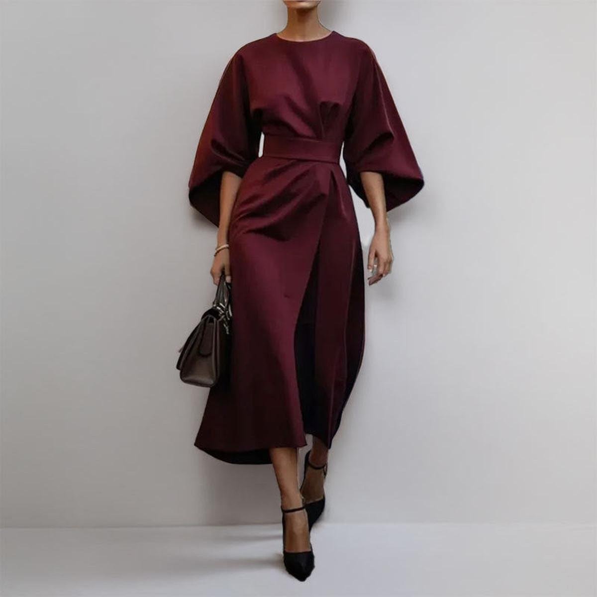 Eldra | Satin Feel Batwing Sleeve Maxi Dress | Last Day 80% Off!