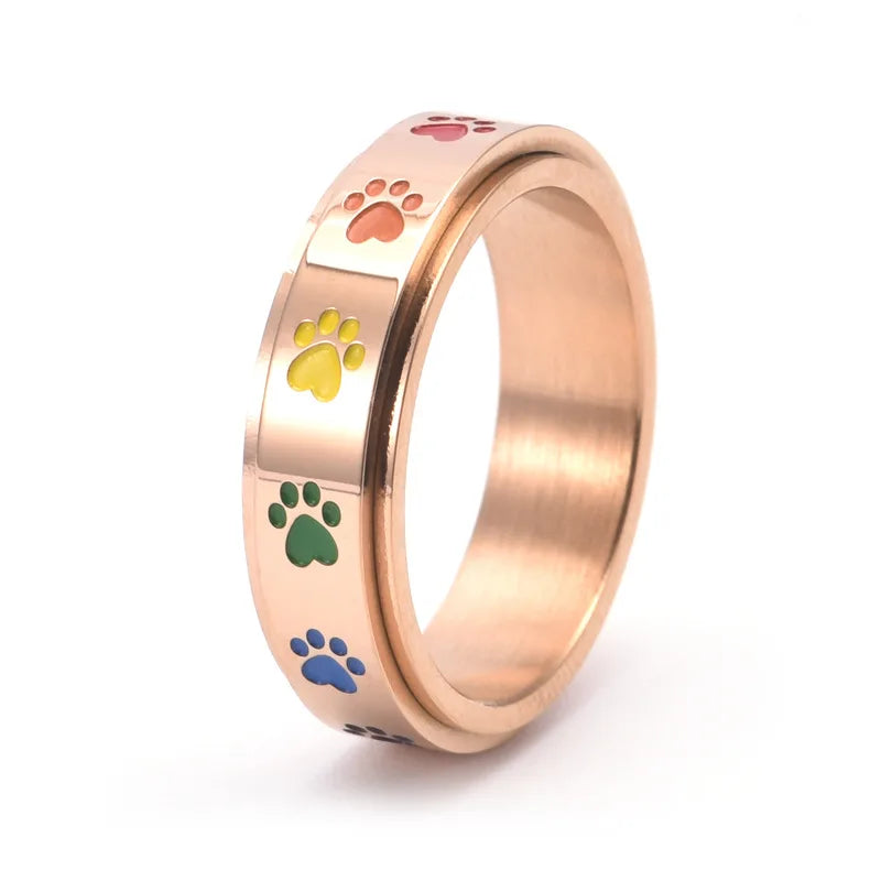 Spinning Stress-Relief Paw Ring – Stainless Steel with Rainbow Paws | Last Day 80% Off!
