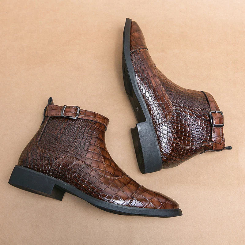 Dylan™ Synthetic Leather Ankle Boots — Modern Buckle Style & Flexible Comfort