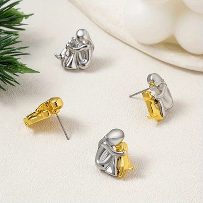 Silver and Gold Two-Tone Hug Earrings | Last Day 80% Off!