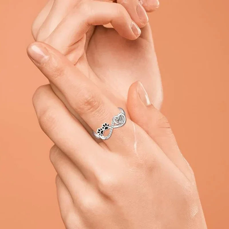 Zirconia Paw Ring with Heart and Infinity Design | Last Day 80% Off!