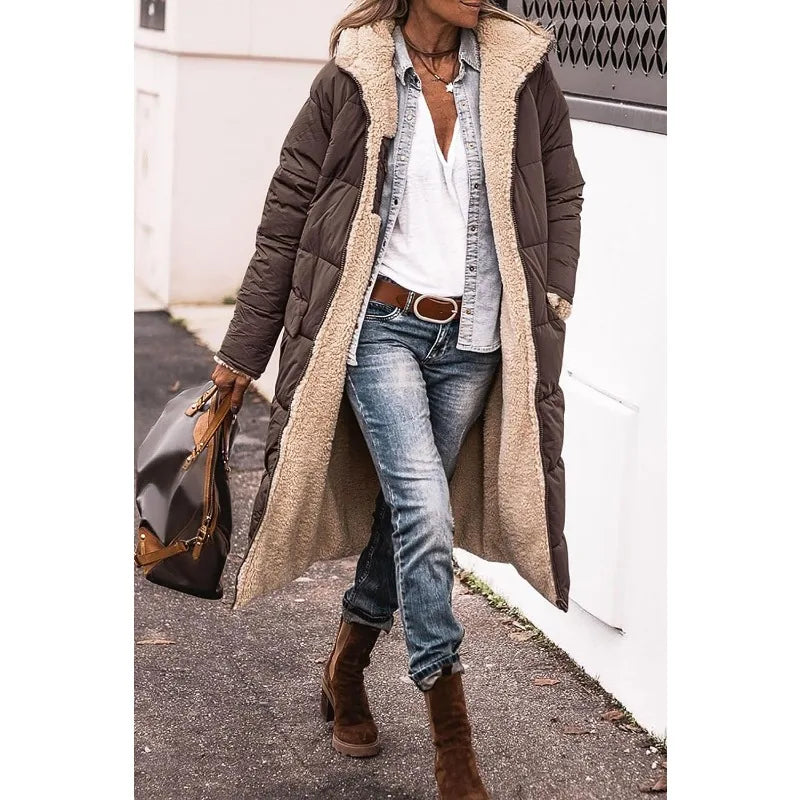 Women's Reversible Sherpa Fleece Hooded Puffer Coat Last day 80% off!