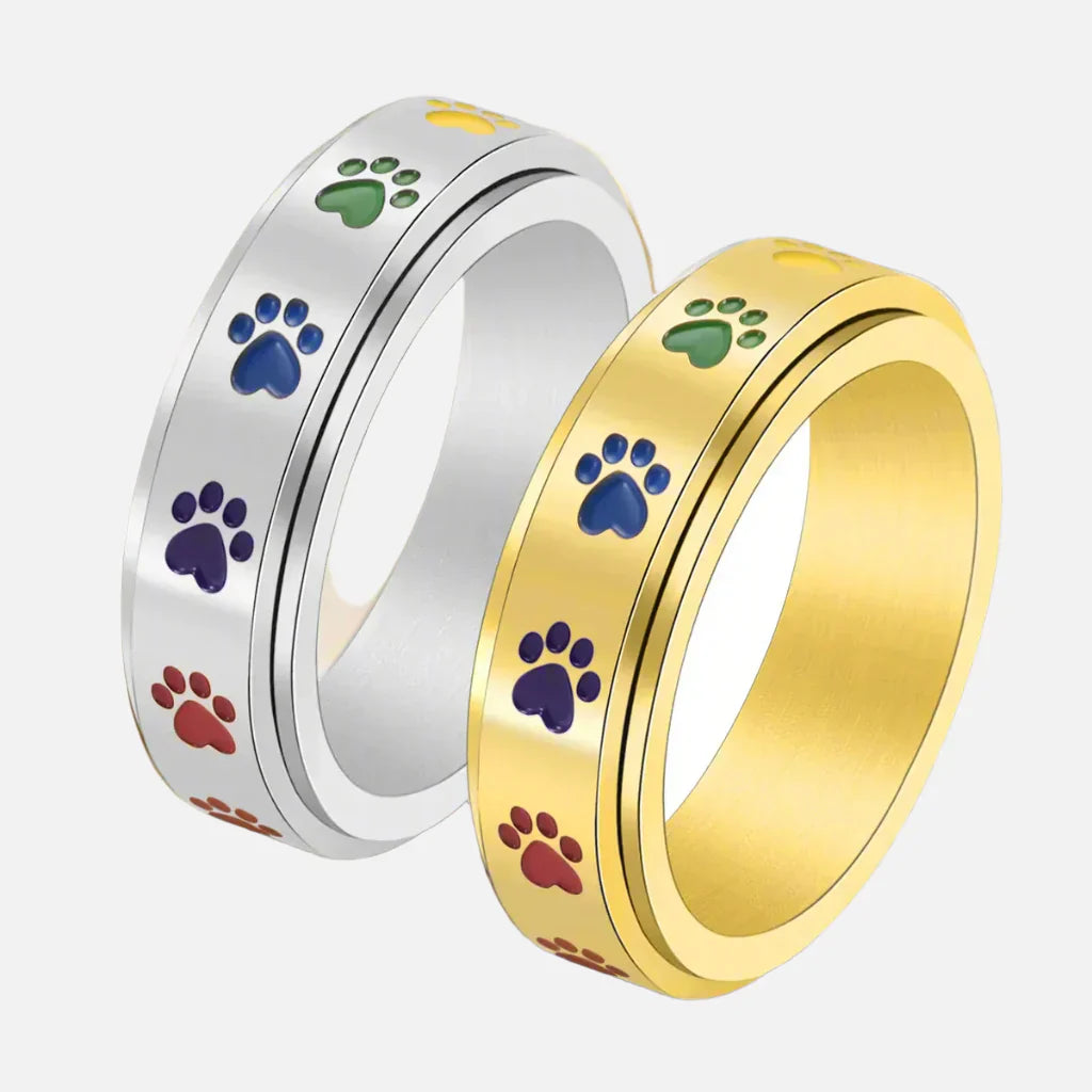 Spinning Stress-Relief Paw Ring – Stainless Steel with Rainbow Paws | Last Day 80% Off!