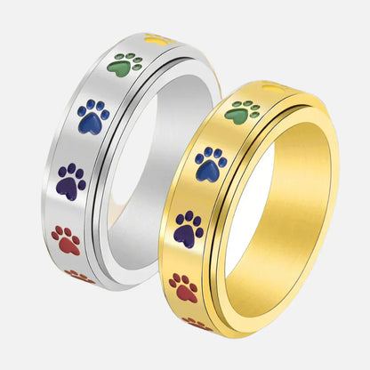 Spinning Stress-Relief Paw Ring – Stainless Steel with Rainbow Paws | Last Day 80% Off!