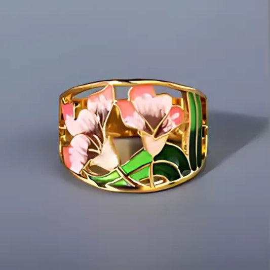 Flora Bloom Ring – Gold Enamel Band | Last Day 80% Off!