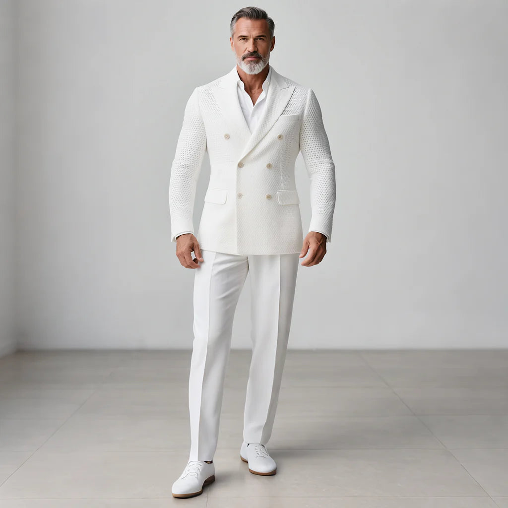 Men's Hollow Out Knit Double-Breasted Blazer