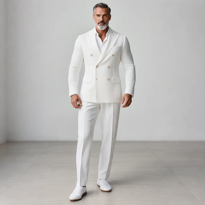 Men's Hollow Out Knit Double-Breasted Blazer