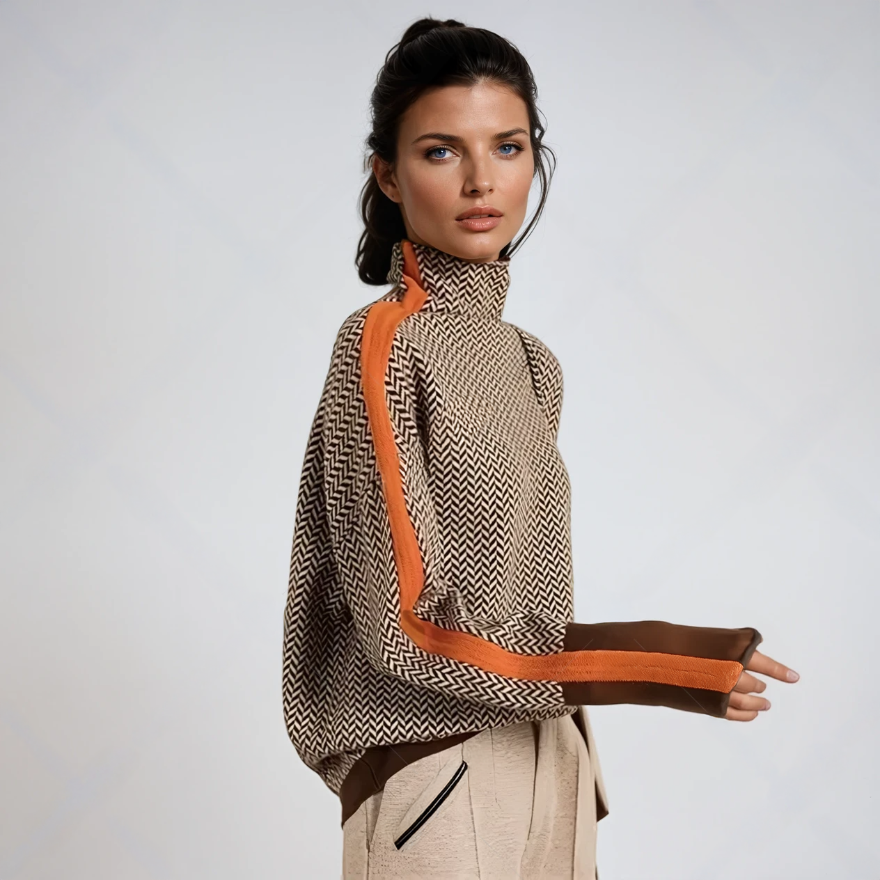 Malou™ | High Neck Jumper with Striking Contrast Stripes | Last day 80% off!