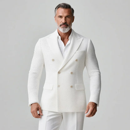 Men's Hollow Out Knit Double-Breasted Blazer