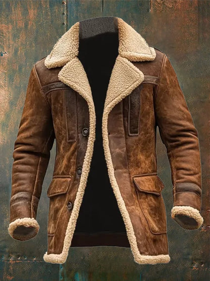 Men's Vintage Suede Patchwork Plush Multi-Pocket Reverse Collar Outdoor Jacket (BUY 1 GET 1 FREE)
