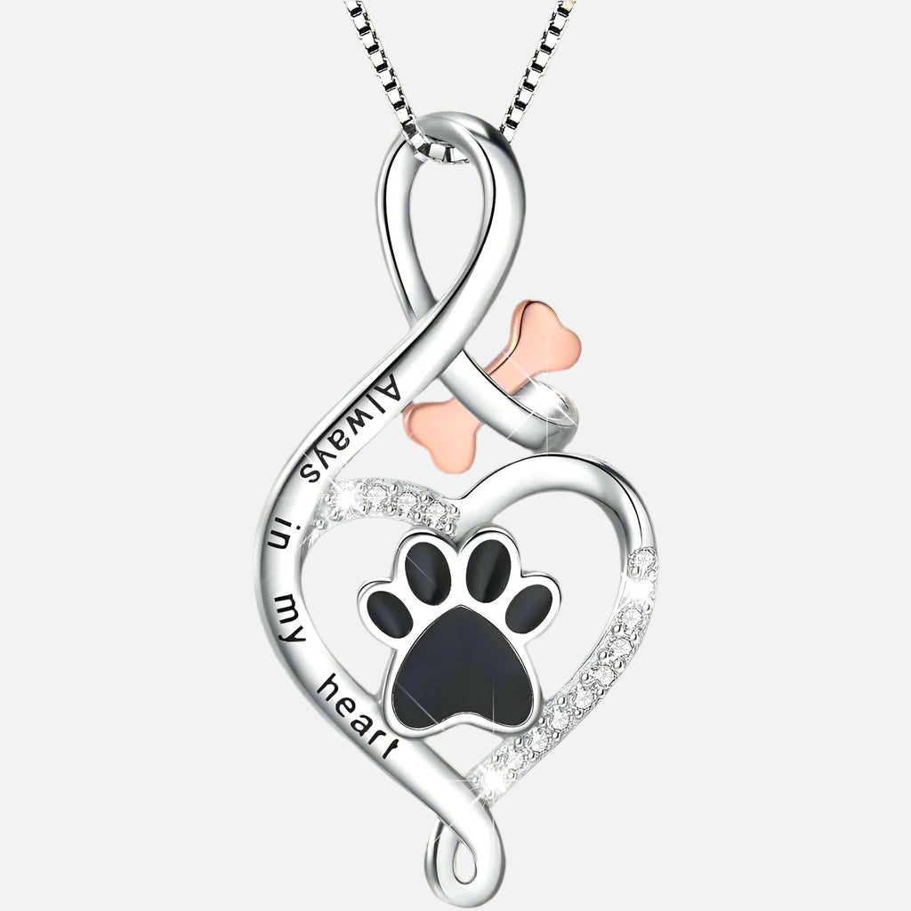 Lucky Paw Necklace with Heart, Bone & Infinity – “Always in My Heart” Pendant | Last Day 80% Off!