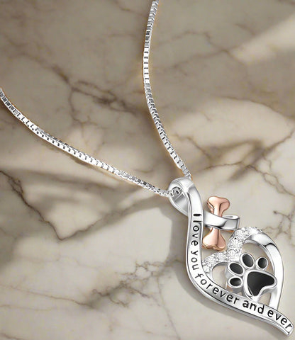 Lucky Paw Necklace with Heart, Bone & Infinity – “Always in My Heart” Pendant | Last Day 80% Off!