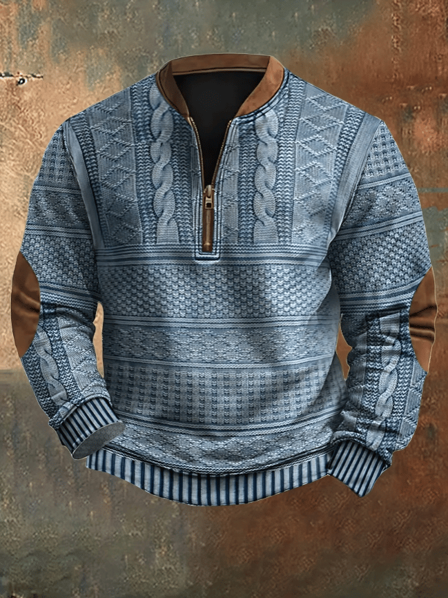 Men's Vintage Knit Print Zip-Up Sweatshirt Last Day 80% Off!