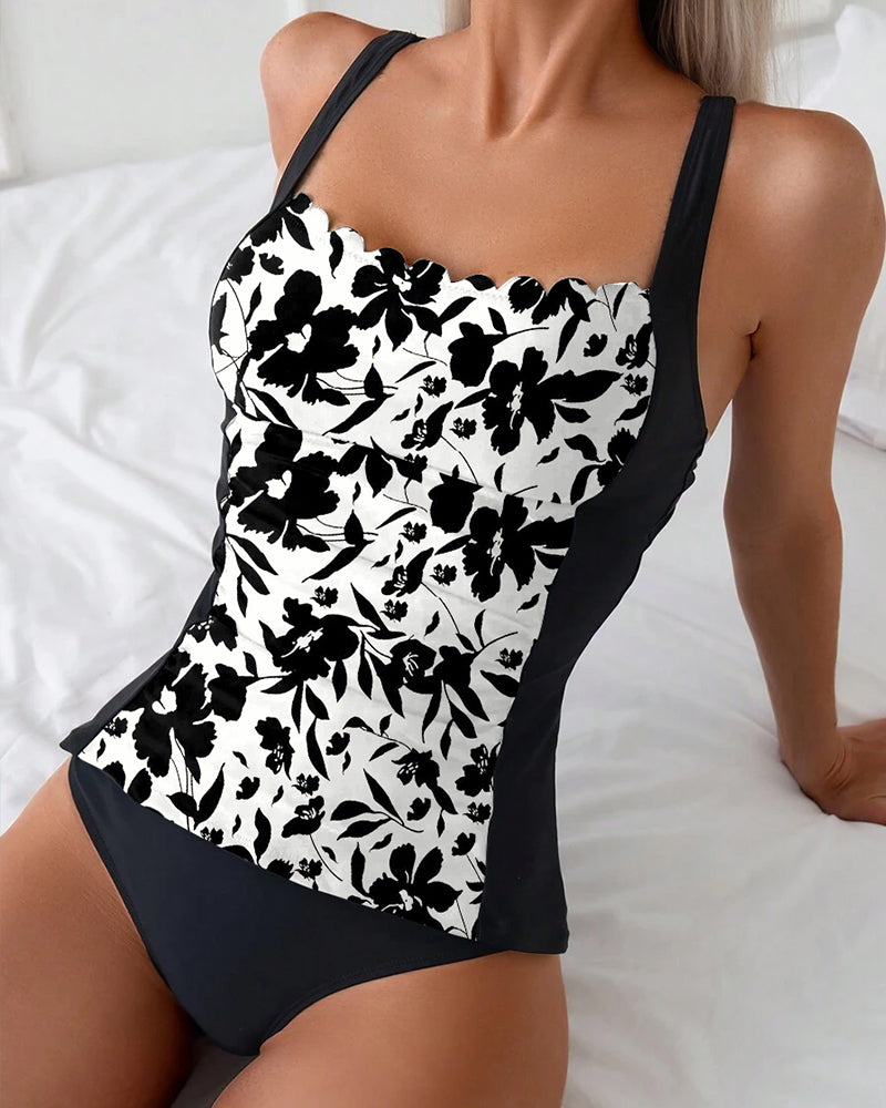 Noor – Black and White Strapless Tankini | Last day 80% off!