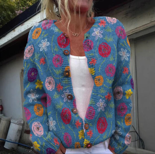 Tilda | Blue cardigan with floral print | Last day 80% off!