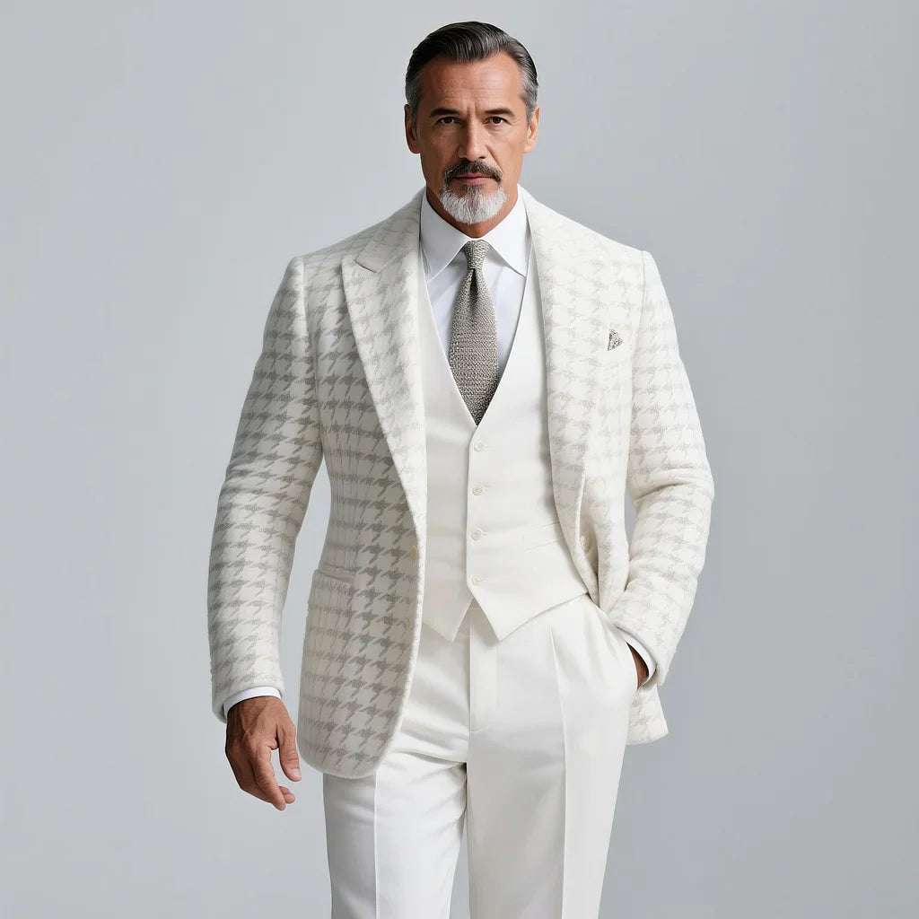 Men's Houndstooth Peak Lapel Blazer