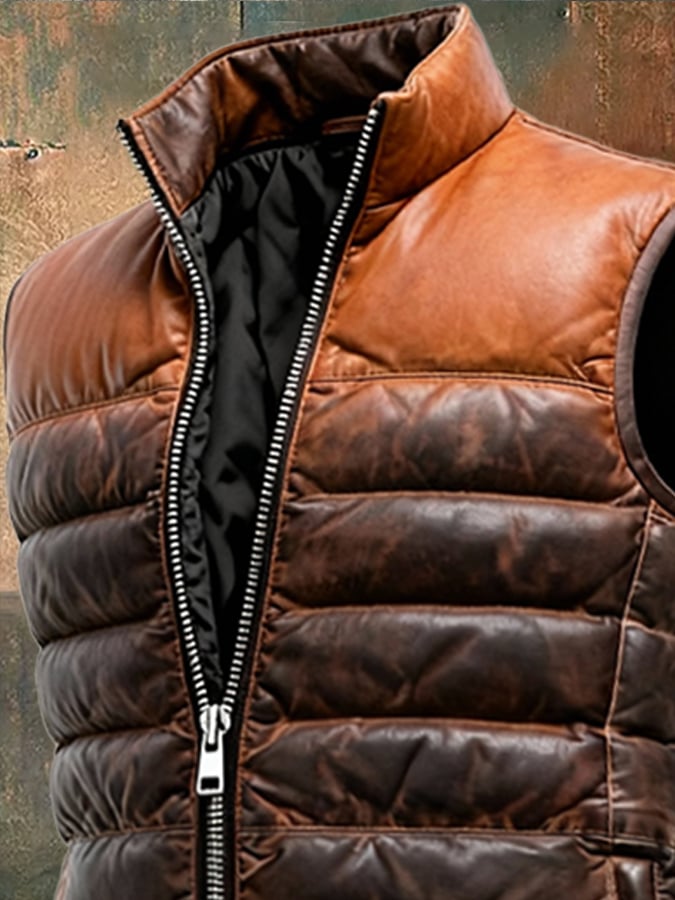 Sleeveless retro gilet for men, made from leather, cotton, and featuring pleats | Last Day 80% Off!