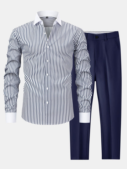 Non-Iron Striped Winchester Shirt & Slim Fit Tapered Trousers | Last day 80% off!