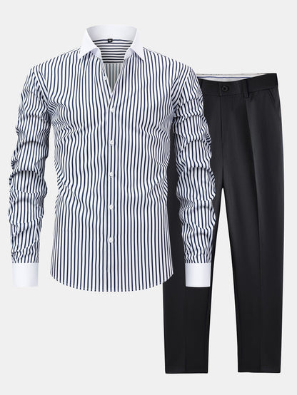 Non-Iron Striped Winchester Shirt & Slim Fit Tapered Trousers | Last day 80% off!
