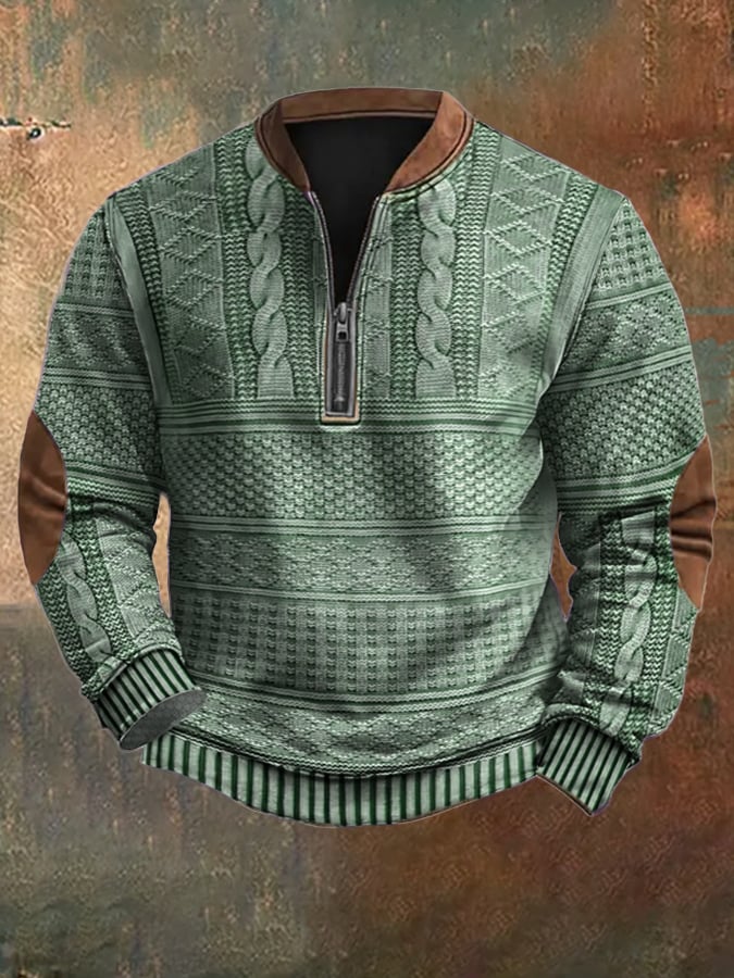 Men's Vintage Knit Print Zip-Up Sweatshirt Last Day 80% Off!