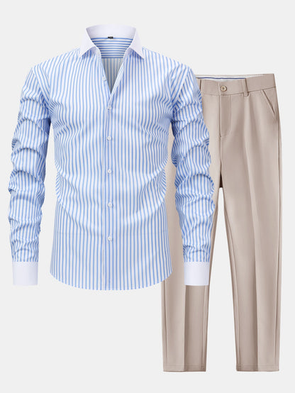 Non-Iron Striped Winchester Shirt & Slim Fit Tapered Trousers | Last day 80% off!