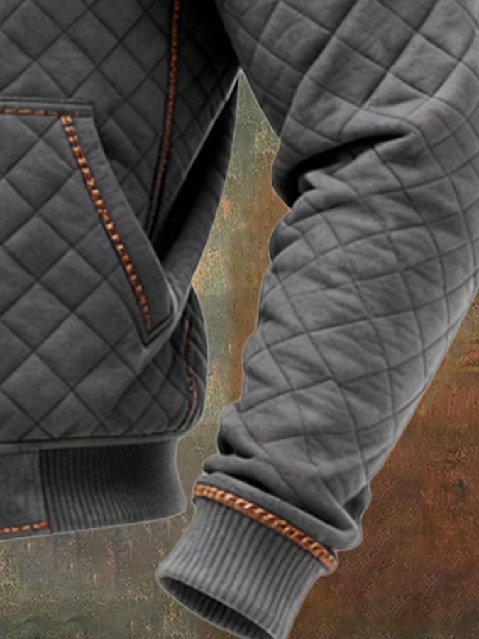 Retro quilted leather outdoor jacket for men with insulation and zip | Last Day 80% Off!