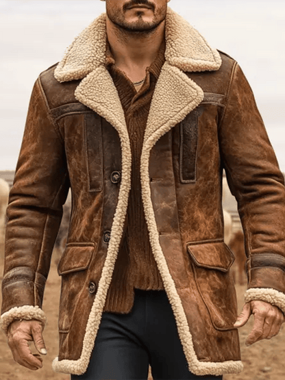 Men's Vintage Suede Patchwork Plush Multi-Pocket Reverse Collar Outdoor Jacket (BUY 1 GET 1 FREE)