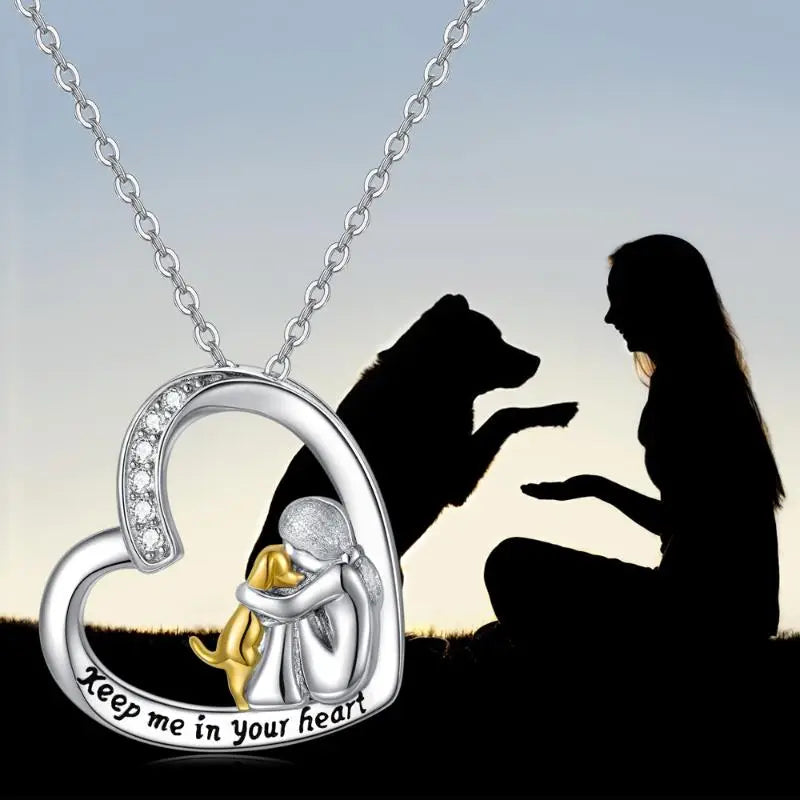 925 Sterling Silver Necklace – Heart & Dog Design with Zirconia | Last Day 80% Off!