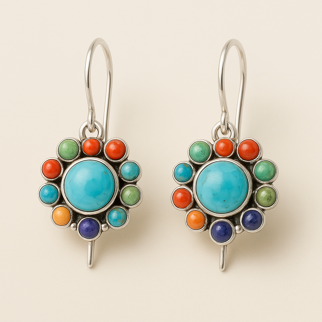 Multicoloured Turquoise Round Earrings | Last day 80% off!