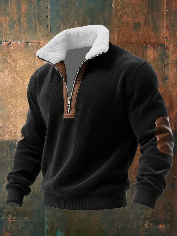 Men's Knitted Sweater with Zip and Fur Collar | Last Day 80% Off!