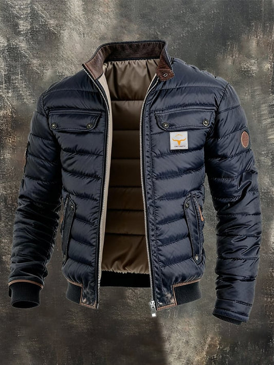 Men's retro leather quilted patchwork warm outdoor jacket with zip | Last Day 80% Off!