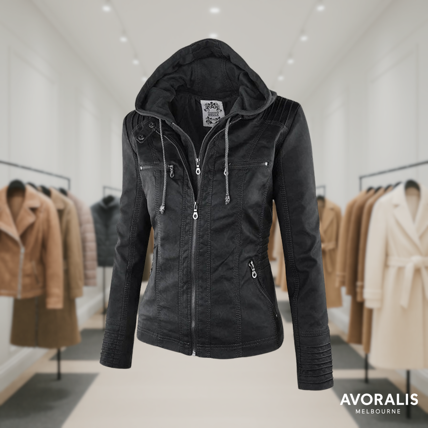 Olivia™ | Waterproof Women's Leather Jacket with Hood Last day 80% off!