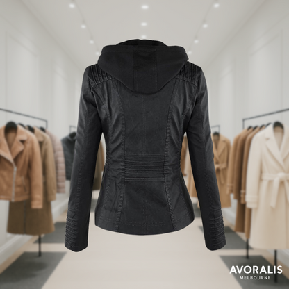 Olivia™ | Waterproof Women's Leather Jacket with Hood Last day 80% off!