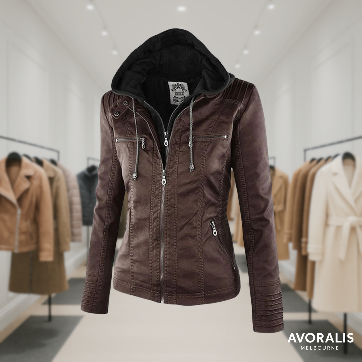 Olivia™ | Waterproof Women's Leather Jacket with Hood Last day 80% off!