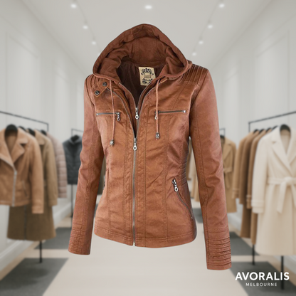 Olivia™ | Waterproof Women's Leather Jacket with Hood Last day 80% off!