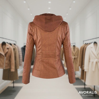 Olivia™ | Waterproof Women's Leather Jacket with Hood Last day 80% off!