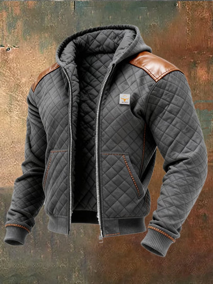 Retro quilted leather outdoor jacket for men with insulation and zip | Last Day 80% Off!