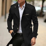Men's Daily Plain Trench Coat – Lapel, Single-Breasted, Front Pocket Last day 80% off!
