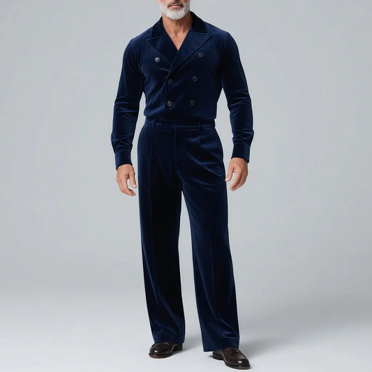 Men's Velvet 2-Piece Set – Double-Breasted Shirt & Trousers