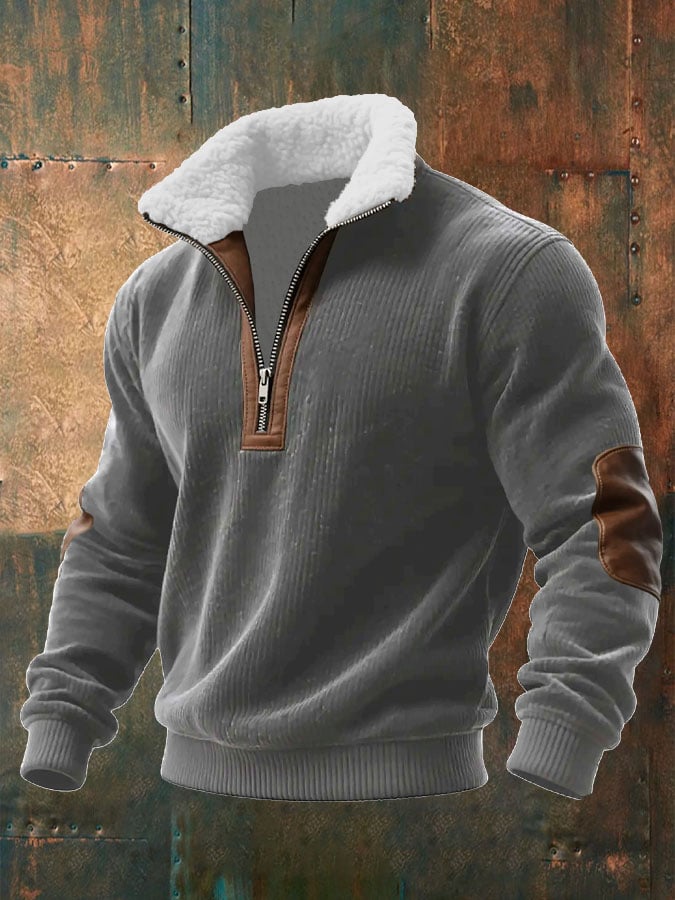 Men's Knitted Sweater with Zip and Fur Collar | Last Day 80% Off!