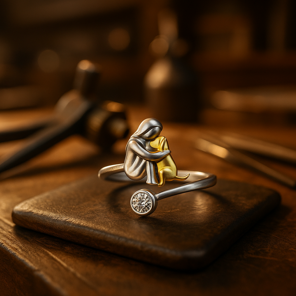 925 Sterling Silver Dog Ring with Zirconia – Adjustable & Handmade | Last Day 80% Off!