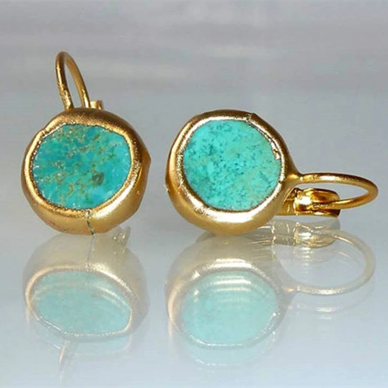 Gold Earrings with Turquoise Stone | Last day 80% off!