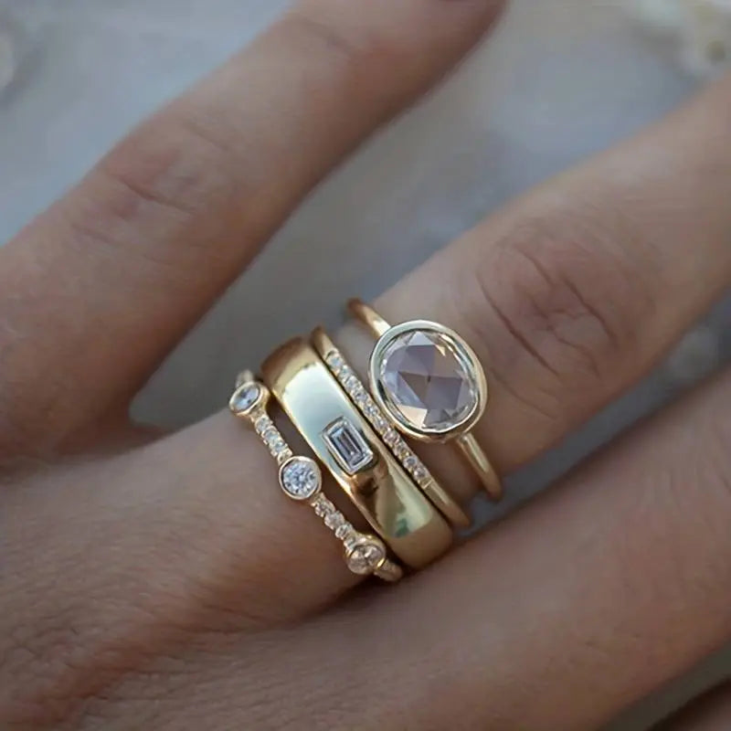 Vintage Gold & Zirconia Ring Set | Last day 80% off!