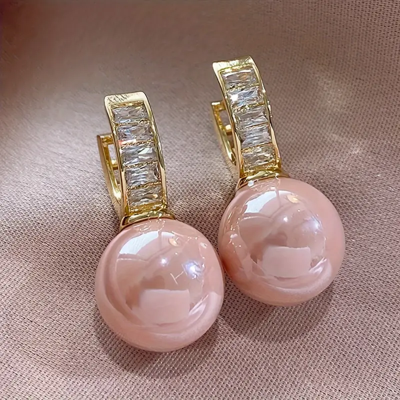 Pink Pearl Zirconia Gold Earrings | Last day 80% off!