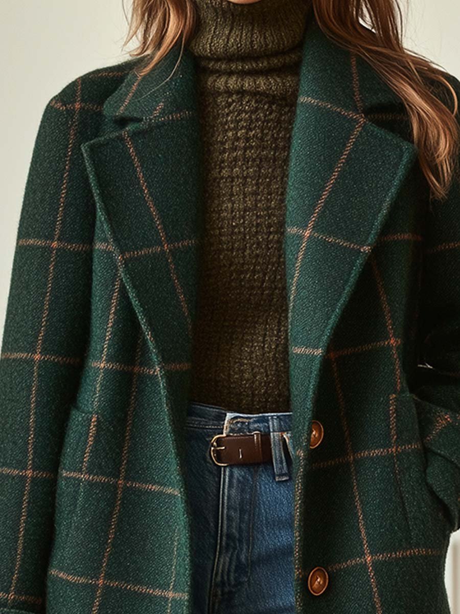 Layla | Retro Lapel Plaid Tweed Coat | Last Day 80% Off!